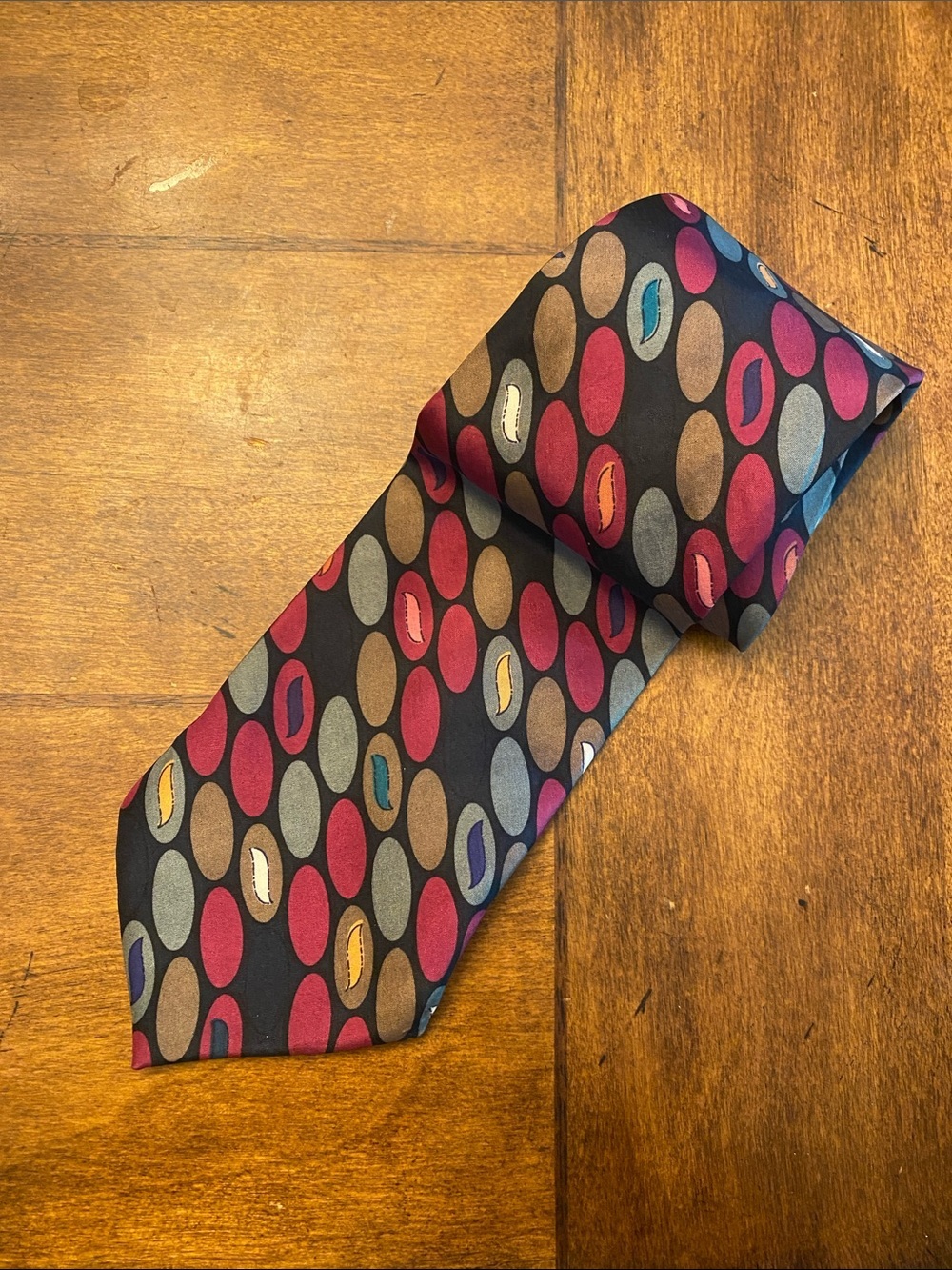Valentino Giavonni Men's Multicolor Oval Pattern Silk Tie - Black Base